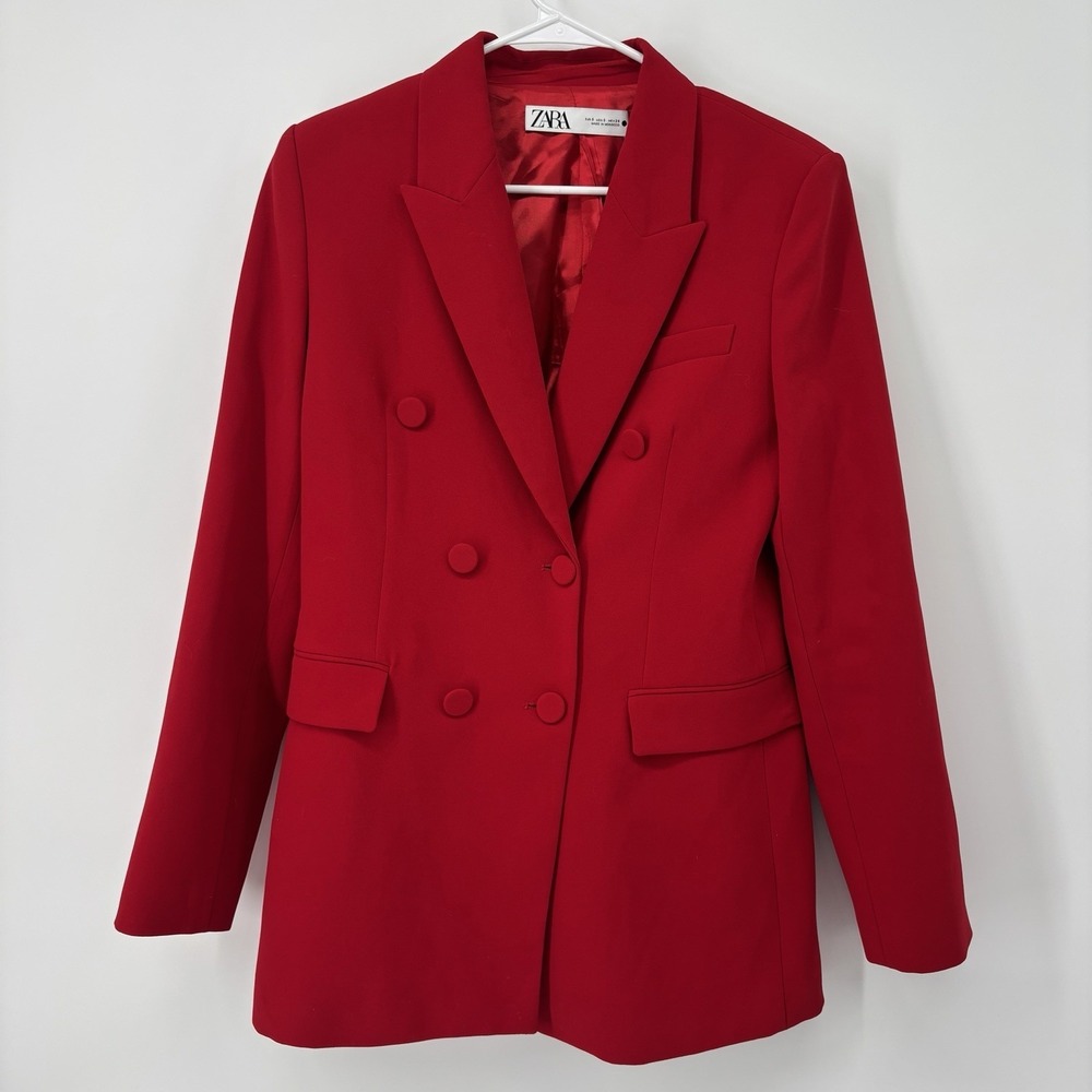 ZARA Womens Double Breasted Buttoned Blazer Bright Red Women's Small Oversized - Picture 3 of 8